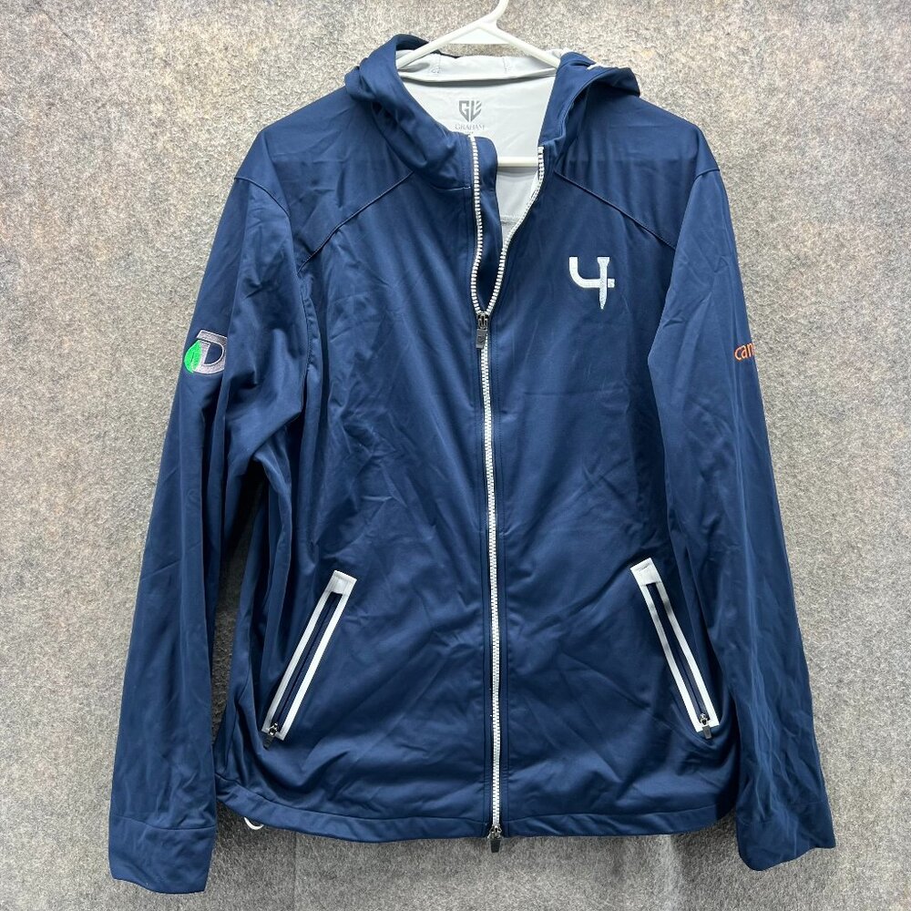 Graham Luxe Jacket Mens Medium Navy Blue Full Zip Hooded Windbreaker Activewear